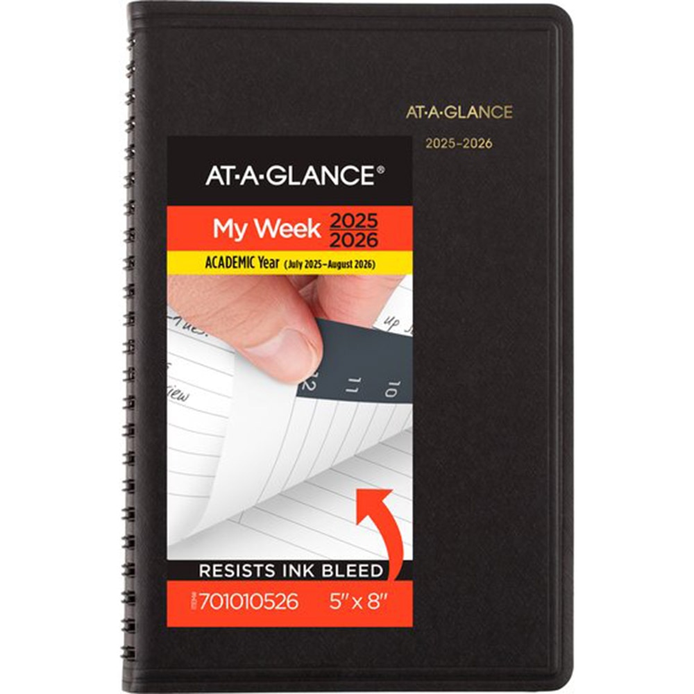 At A Glance, Black, Academic, Art & School, 4.875"x8", 2025/26, Monthly, Planner, 14 Month, July through August, 836309